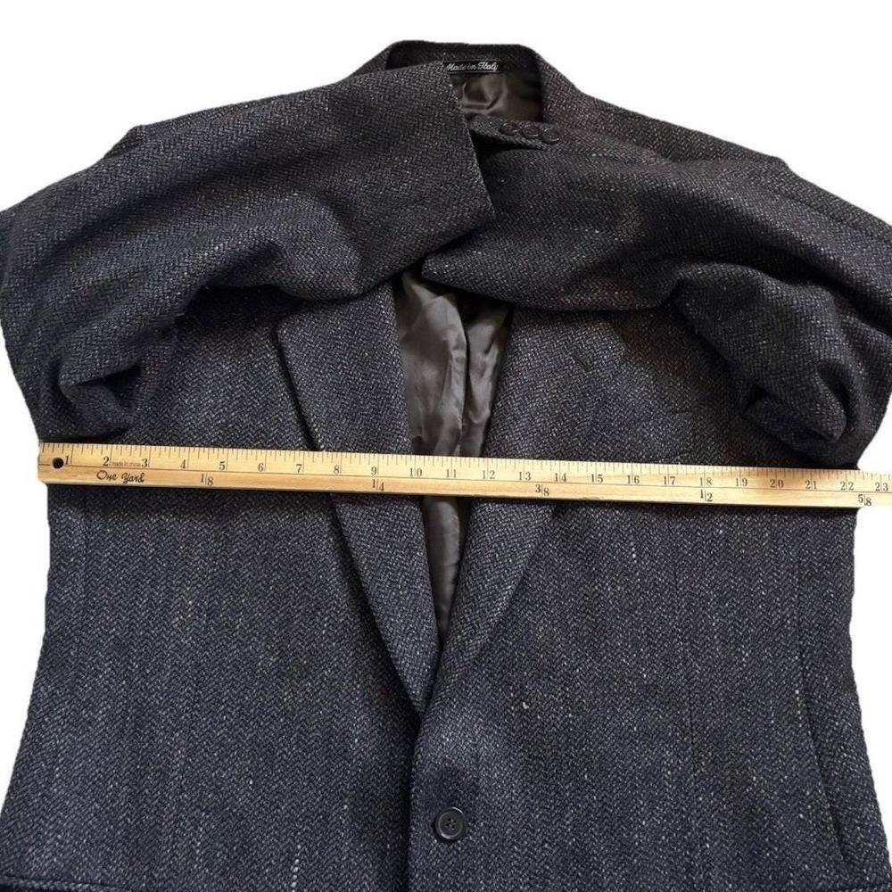 90s Mani Giorgio Armani Silk Wool Tweed Blazer Men 46L Gray Brown Chevron Italy - Picture 10 of 12